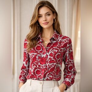 Abbey Glass Floral Button Down Blouse NWOT